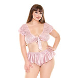 Kanten Set Met Striktop - Roze Kanten Set Met Striktop - Roze