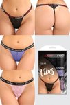 3-Delige Kanten Strings Set Met Tekst - Zwart/Paars/Roze 3-Delige Kanten Strings Set Met Tekst - Zwart/Paars/Roze